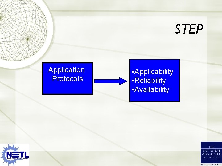 STEP Application Protocols • Applicability • Reliability • Availability 