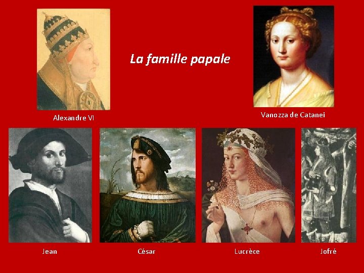 La famille papale Vanozza de Catanei Alexandre VI Jean César Lucrèce Jofré 