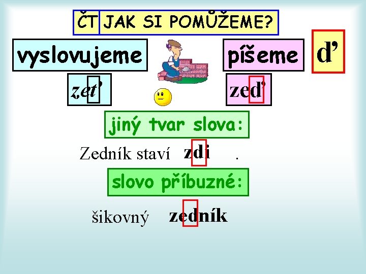 ČTĚTE JAK ASIPOZORUJTE. POMŮŽEME? vyslovujeme píšeme zeť zeď jiný tvar slova: Zedník staví zdi