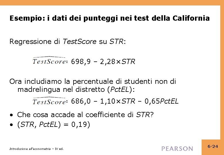 Esempio: i dati dei punteggi nei test della California Regressione di Test. Score su