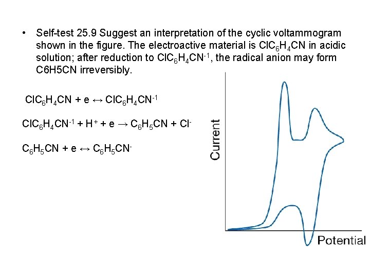  • Self-test 25. 9 Suggest an interpretation of the cyclic voltammogram shown in
