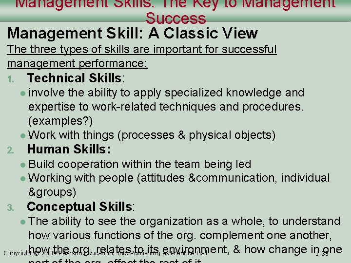 Management Skills: The Key to Management Success Management Skill: A Classic View The three