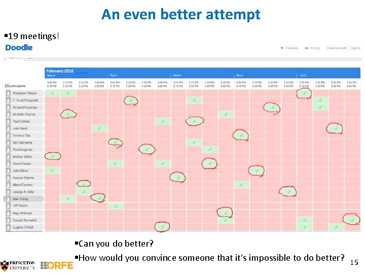 An even better attempt § 19 meetings! §Can you do better? §How would you