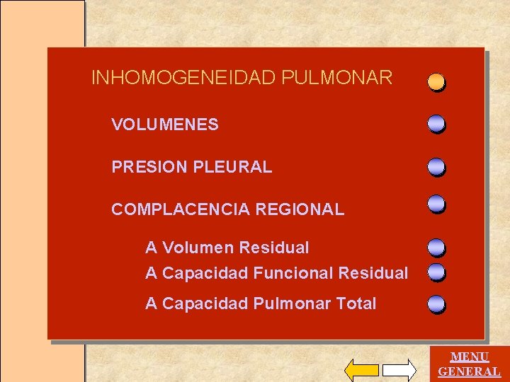 INHOMOGENEIDAD PULMONAR VOLUMENES PRESION PLEURAL COMPLACENCIA REGIONAL A Volumen Residual A Capacidad Funcional Residual