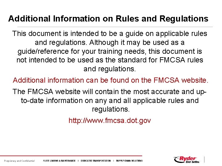 Additional Information on Rules and Regulations This document is intended to be a guide Additional Information on Rules and Regulations This document is intended to be a guide