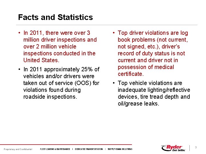 Facts and Statistics • In 2011, there were over 3 million driver inspections and Facts and Statistics • In 2011, there were over 3 million driver inspections and