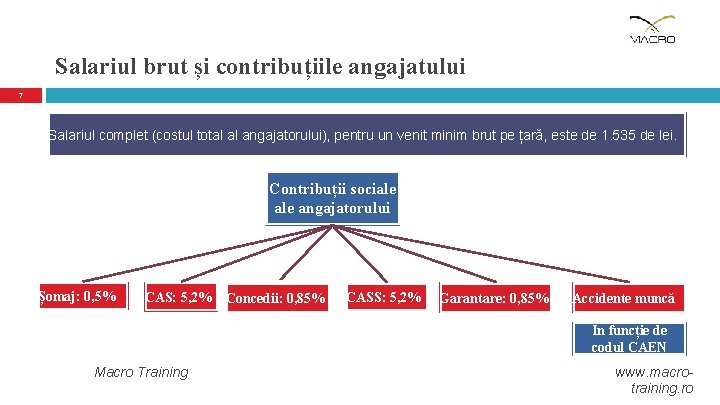 Salariul brut și contribuțiile angajatului 7 Salariul complet (costul total al angajatorului), pentru un