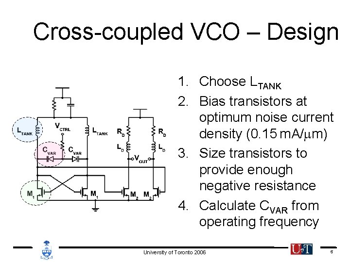 Cross-coupled VCO – Design 1. Choose LTANK 2. Bias transistors at optimum noise current