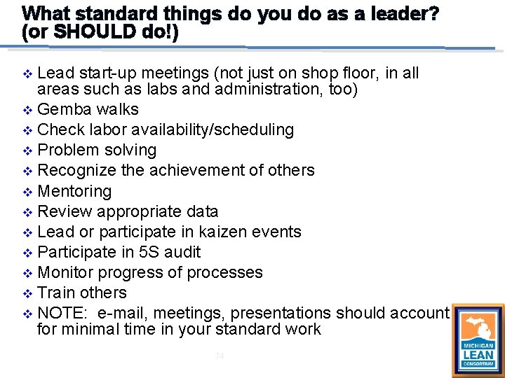 What standard things do you do as a leader? (or SHOULD do!) Lead start-up