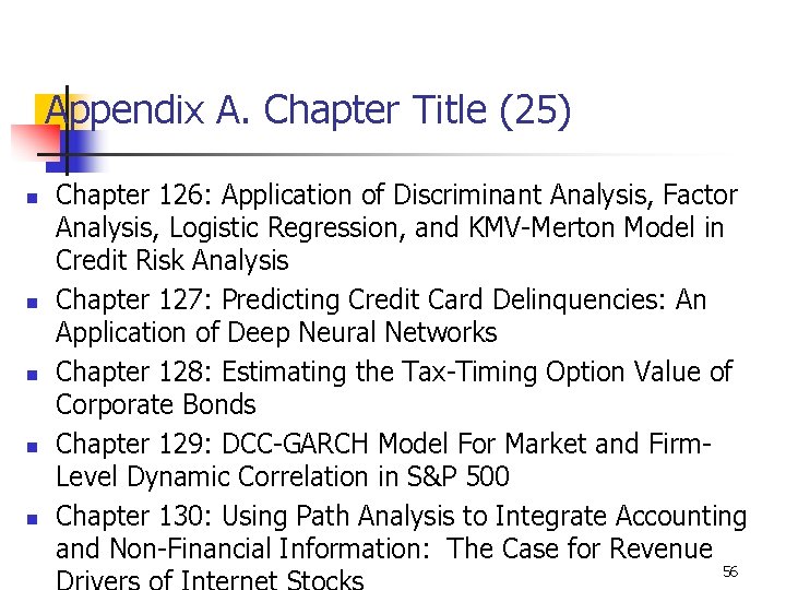 Appendix A. Chapter Title (25) n n n Chapter 126: Application of Discriminant Analysis,