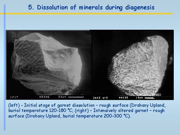 5. Dissolution of minerals during diagenesis (left) - Initial stage of garnet dissolution –