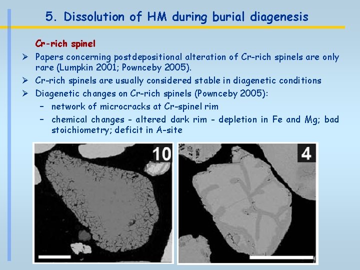 5. Dissolution of HM during burial diagenesis Cr-rich spinel Ø Papers concerning postdepositional alteration