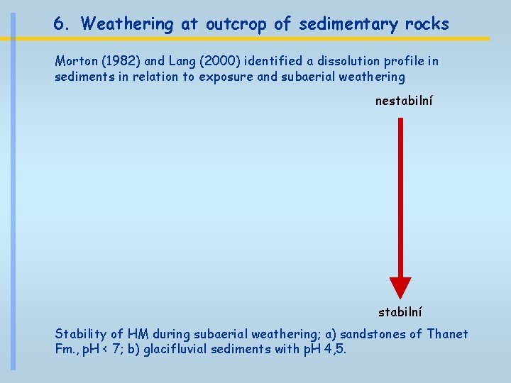 6. Weathering at outcrop of sedimentary rocks Morton (1982) and Lang (2000) identified a