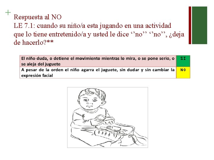 + Respuesta al NO LE 7. 1: cuando su niño/a esta jugando en una