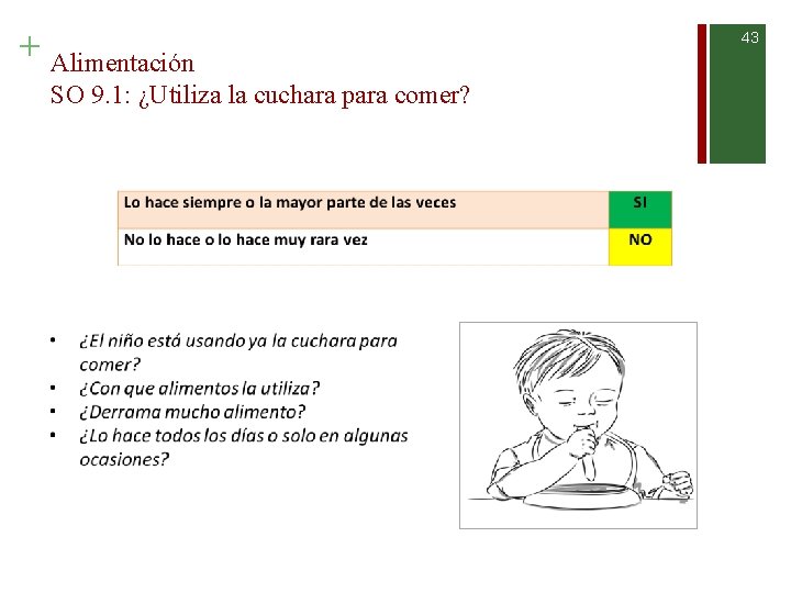 + Alimentación SO 9. 1: ¿Utiliza la cuchara para comer? 43 