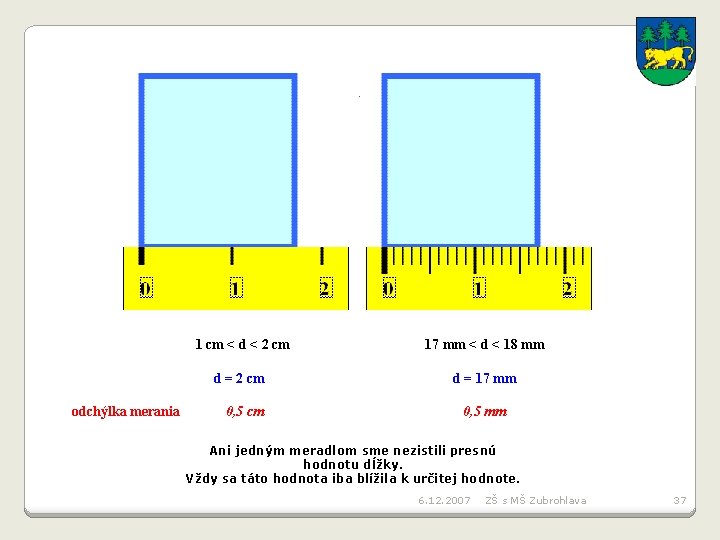  1 cm < d < 2 cm 17 mm < d < 18