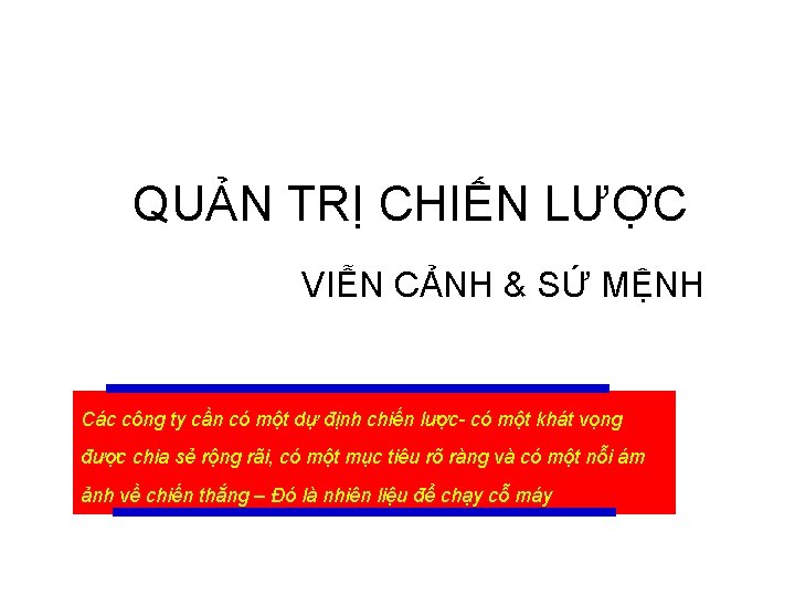 QUẢN TRỊ CHIẾN LƯỢC VIỄN CẢNH & SỨ MỆNH Các công ty cần có