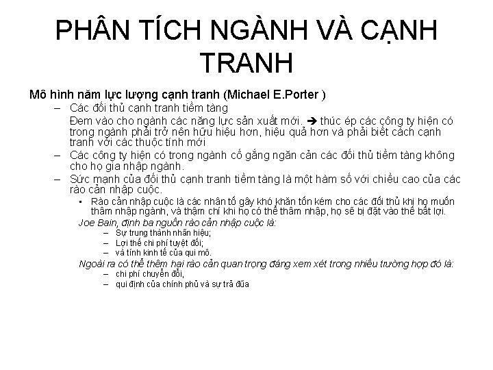 PH N TÍCH NGÀNH VÀ CẠNH TRANH Mô hình năm lực lượng cạnh tranh