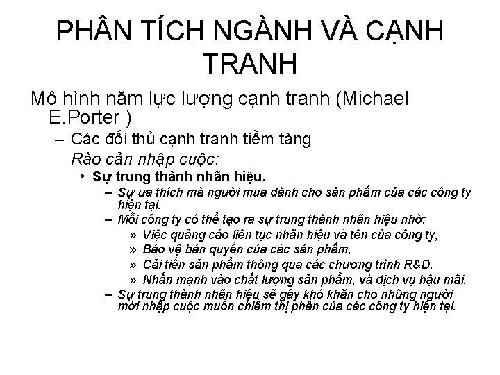 PH N TÍCH NGÀNH VÀ CẠNH TRANH Mô hình năm lực lượng cạnh tranh