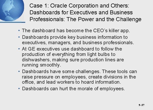 Case 1: Oracle Corporation and Others: Dashboards for Executives and Business Professionals: The Power