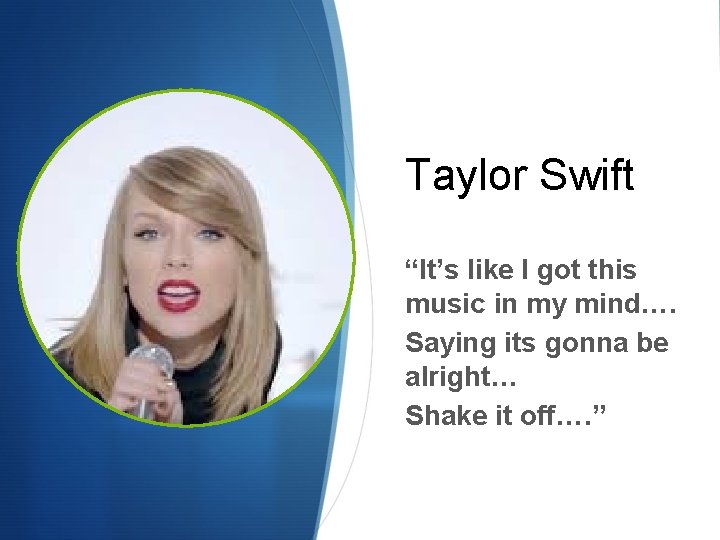 Taylor Swift “It’s like I got this music in my mind…. Saying its gonna