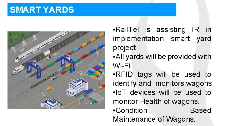 SMART YARDS • Rail. Tel is assisting IR in implementation smart yard project •
