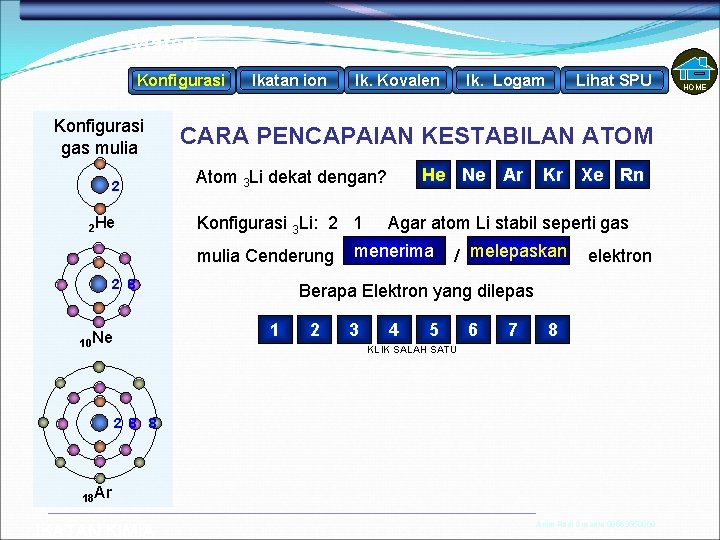 Materi Konfigurasi gas mulia 2 2 He Ikatan ion Ik. Logam Lihat SPU CARA