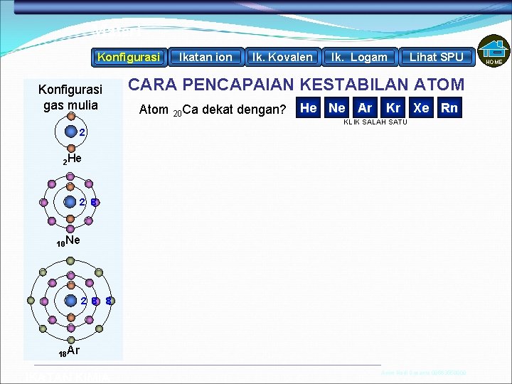 Materi Konfigurasi gas mulia Ikatan ion Ik. Kovalen Ik. Logam Lihat SPU CARA PENCAPAIAN