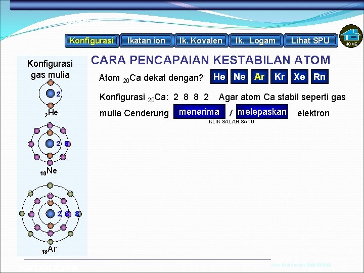 Materi Konfigurasi gas mulia 2 2 He Ikatan ion Ik. Kovalen Ik. Logam Lihat