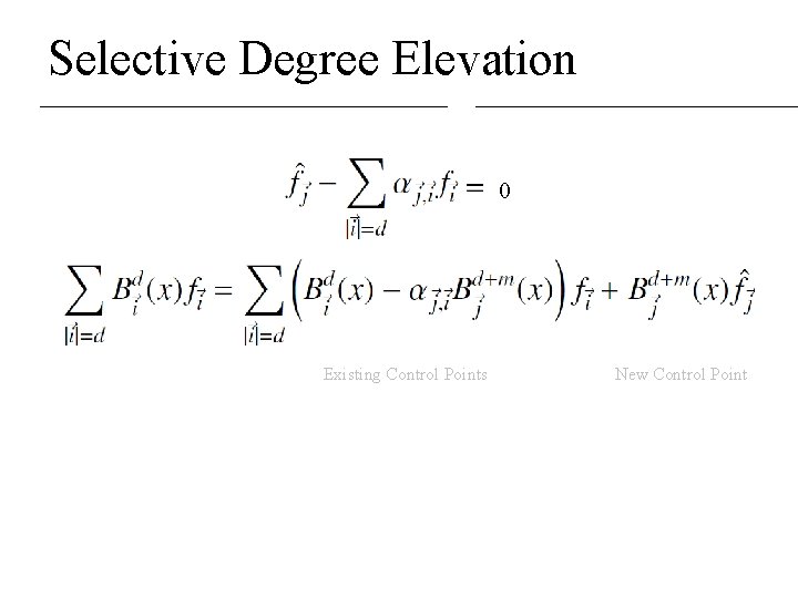 Selective Degree Elevation 0 Existing Control Points New Control Point Selective Degree Elevation 0 Existing Control Points New Control Point