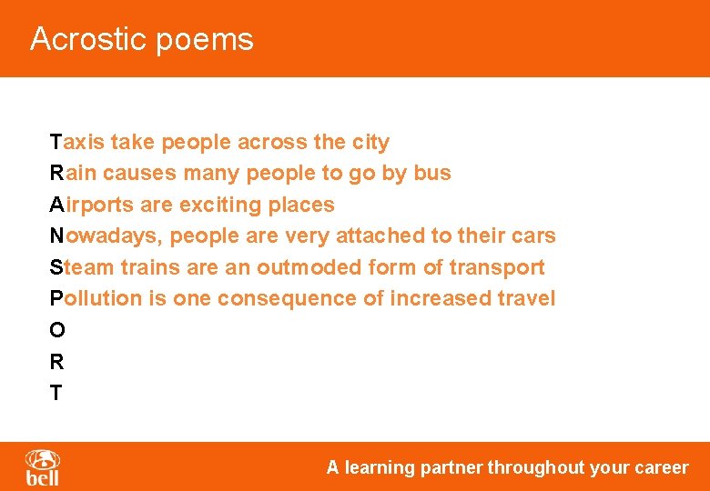 Acrostic poems Taxis take people across the city Rain causes many people to go Acrostic poems Taxis take people across the city Rain causes many people to go
