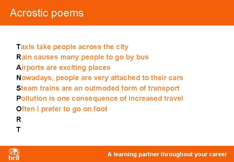 Acrostic poems Taxis take people across the city Rain causes many people to go Acrostic poems Taxis take people across the city Rain causes many people to go