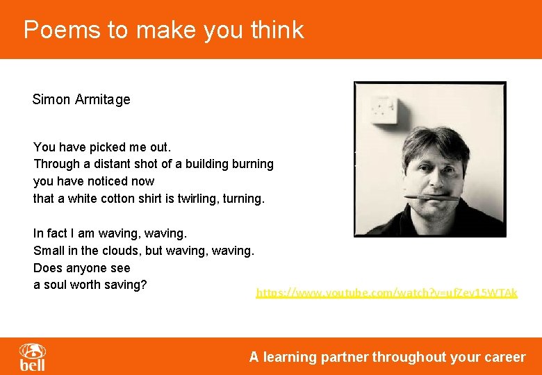 Poems to make you think Simon Armitage You have picked me out. Through a Poems to make you think Simon Armitage You have picked me out. Through a