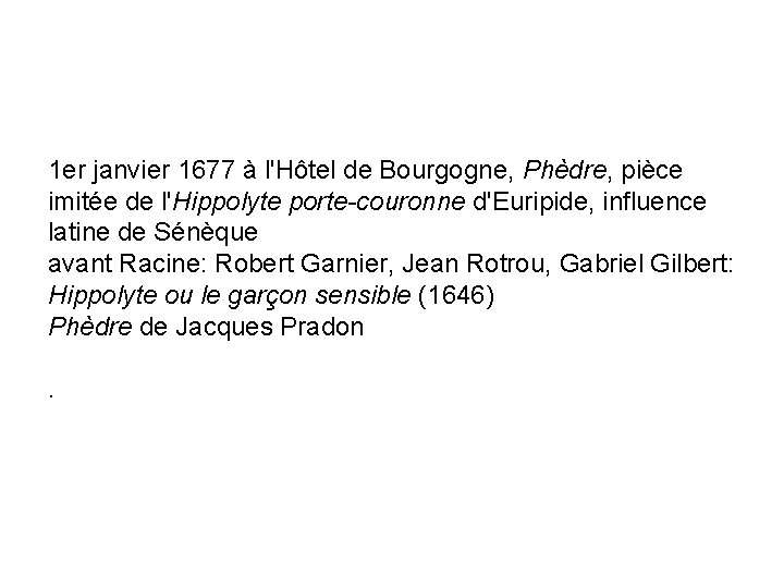 1 er janvier 1677 à l'Hôtel de Bourgogne, Phèdre, pièce imitée de l'Hippolyte porte-couronne