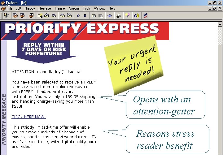 24 Opens with an attention-getter Reasons stress reader benefit 