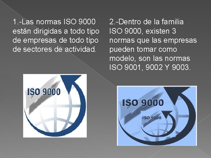 1. -Las normas ISO 9000 están dirigidas a todo tipo de empresas de todo