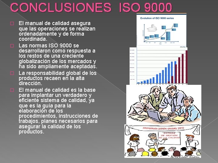 CONCLUSIONES ISO 9000 El manual de calidad asegura que las operaciones se realizan ordenadamente