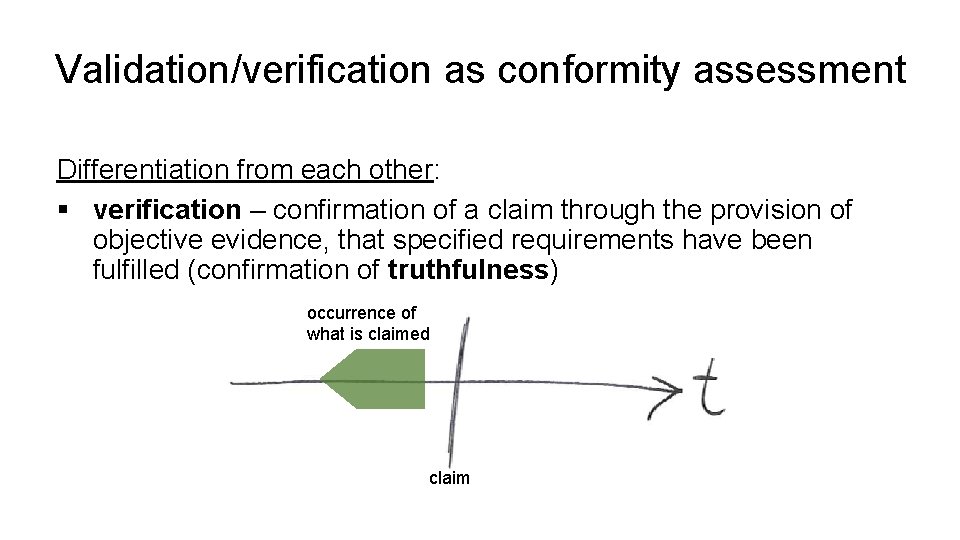 Validation/verification as conformity assessment Differentiation from each other: § verification – confirmation of a