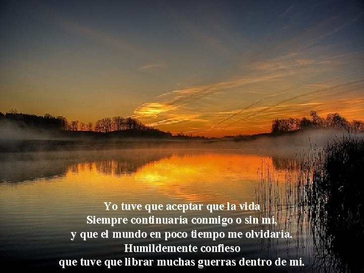 Yo tuve que aceptar que la vida Siempre continuaría conmigo o sin mí, y Yo tuve que aceptar que la vida Siempre continuaría conmigo o sin mí, y