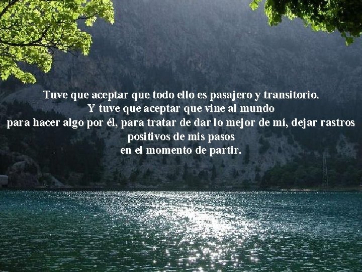 Tuve que aceptar que todo ello es pasajero y transitorio. Y tuve que aceptar Tuve que aceptar que todo ello es pasajero y transitorio. Y tuve que aceptar
