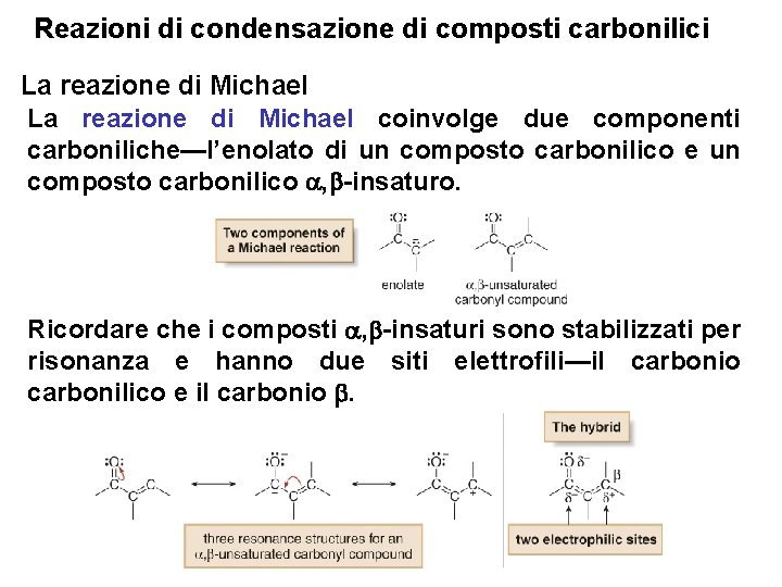Reazioni di condensazione di composti carbonilici La reazione di Michael coinvolge due componenti carboniliche—l’enolato