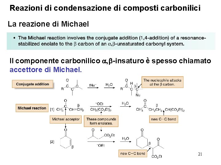 Reazioni di condensazione di composti carbonilici La reazione di Michael Il componente carbonilico ,