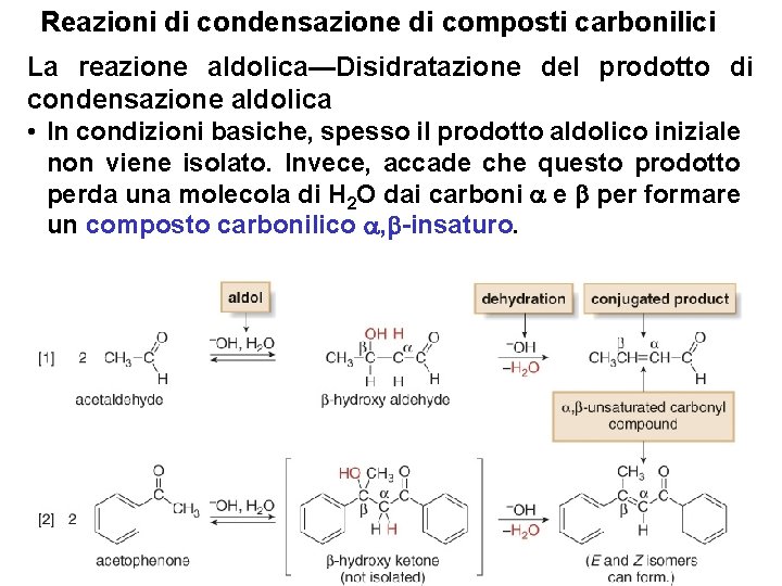 Reazioni di condensazione di composti carbonilici La reazione aldolica—Disidratazione del prodotto di condensazione aldolica