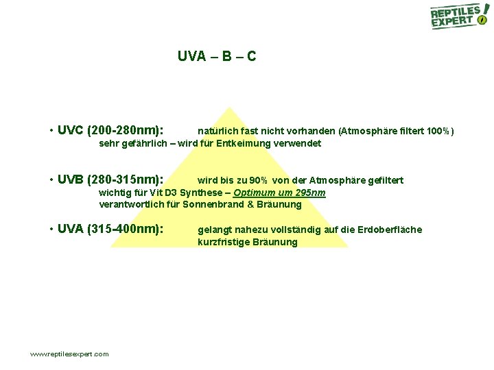 UVA – B – C • UVC (200 -280 nm): natürlich fast nicht vorhanden UVA – B – C • UVC (200 -280 nm): natürlich fast nicht vorhanden