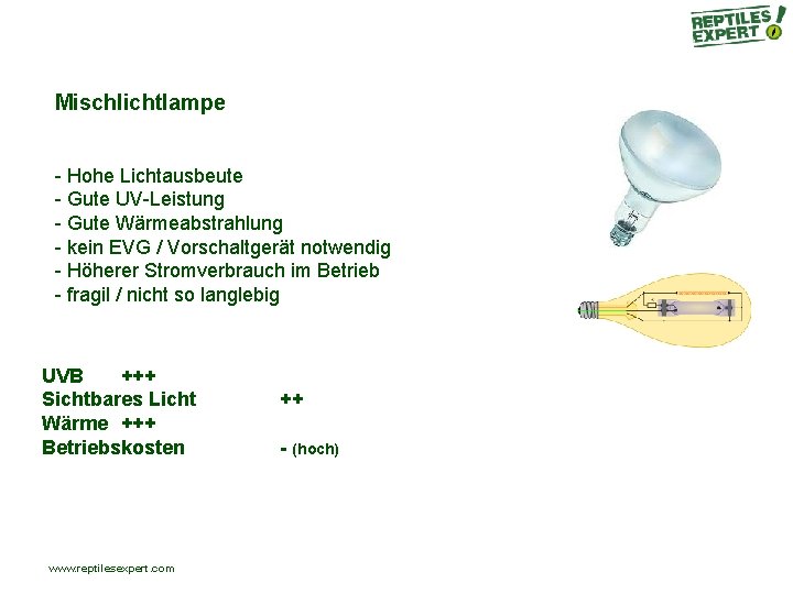 Mischlichtlampe - Hohe Lichtausbeute - Gute UV-Leistung - Gute Wärmeabstrahlung - kein EVG / Mischlichtlampe - Hohe Lichtausbeute - Gute UV-Leistung - Gute Wärmeabstrahlung - kein EVG /