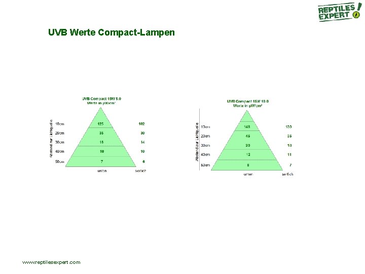 UVB Werte Compact-Lampen www. reptilesexpert. com UVB Werte Compact-Lampen www. reptilesexpert. com