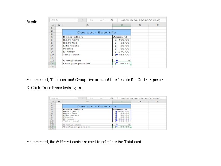 Result: As expected, Total cost and Group size are used to calculate the Cost