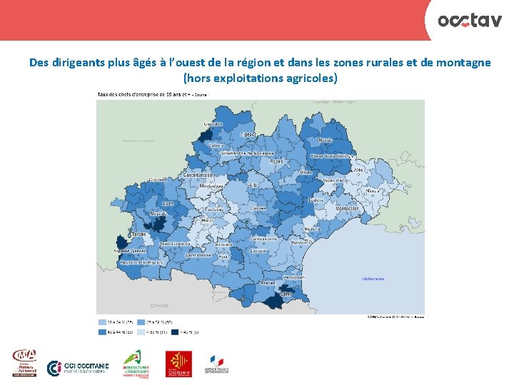 Des dirigeants plus âgés à l’ouest de la région et dans les zones rurales