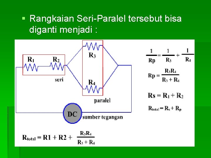 § Rangkaian Seri-Paralel tersebut bisa diganti menjadi : 