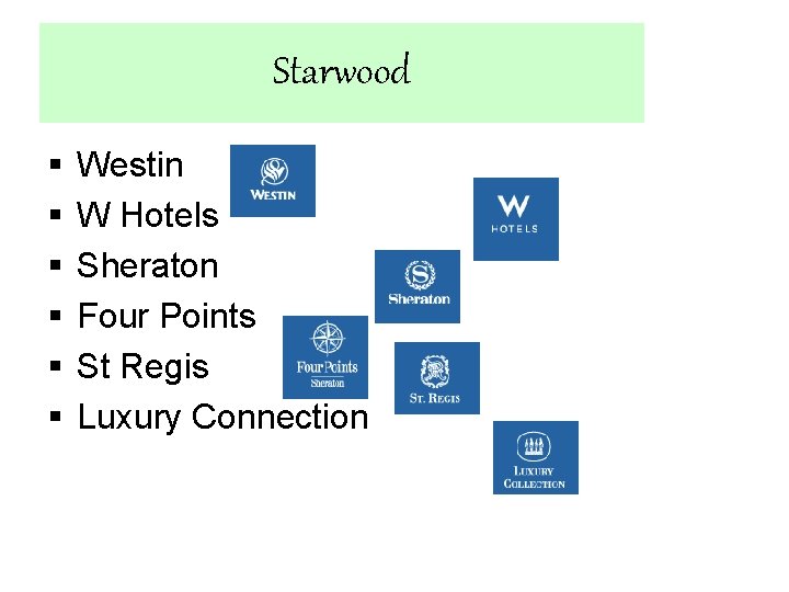 Starwood § § § Westin W Hotels Sheraton Four Points St Regis Luxury Connection